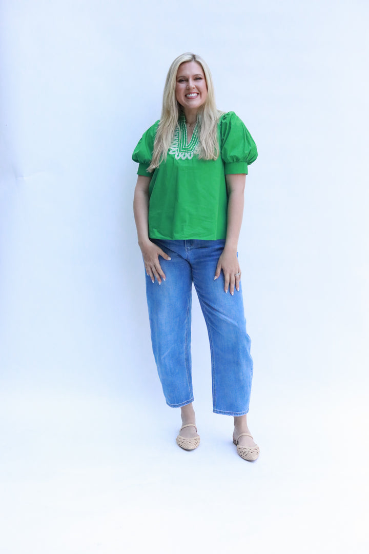 Embroidered Neck Top