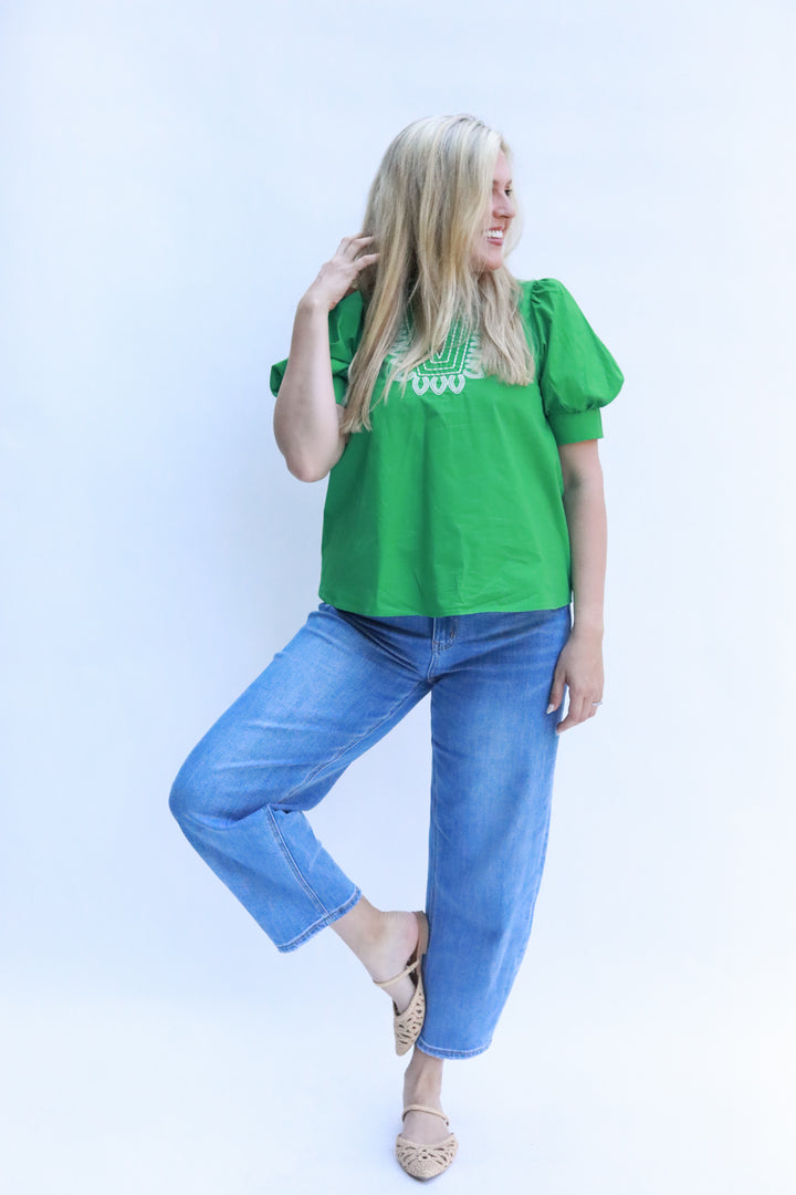 Embroidered Neck Top