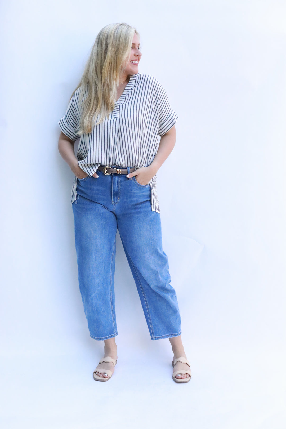 High Low Thin Stripe Top