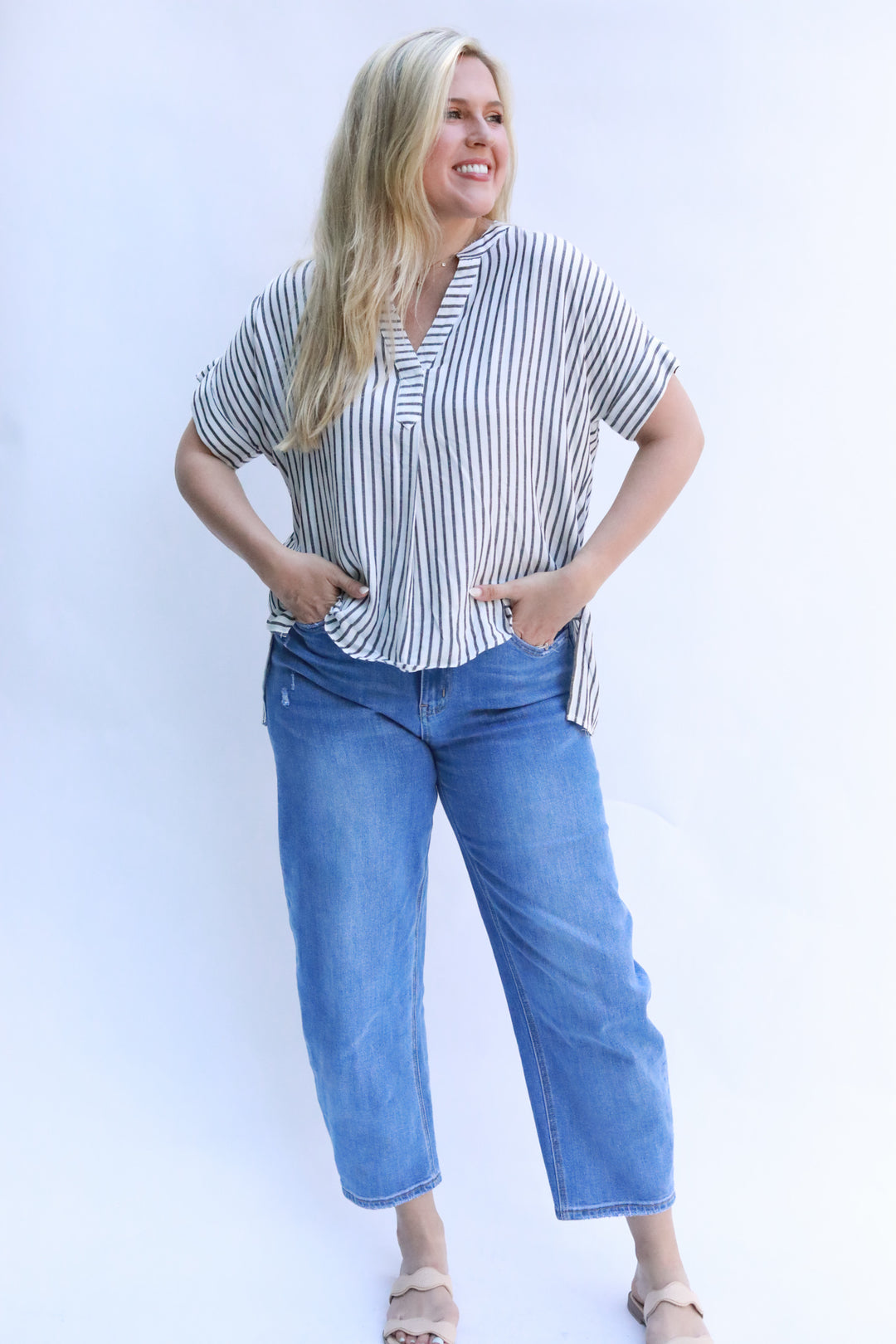 High Low Thin Stripe Top