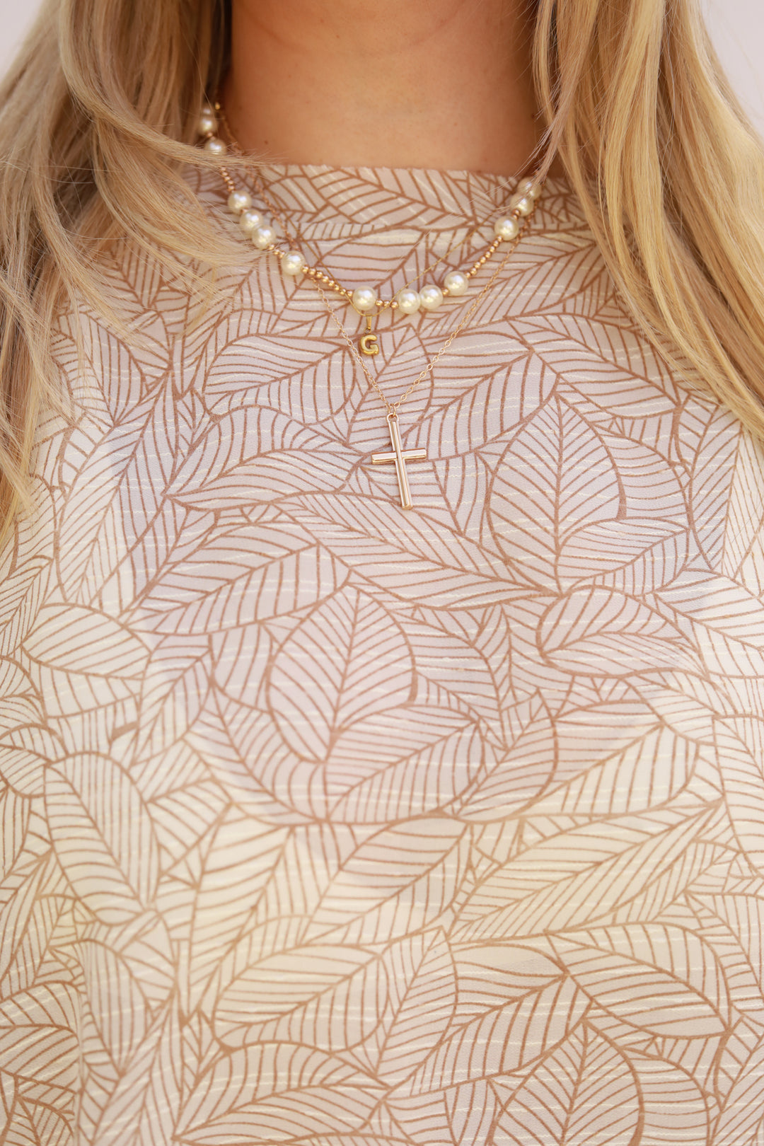 Layered Pearl Cross Necklace