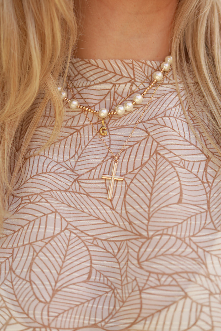 Layered Pearl Cross Necklace