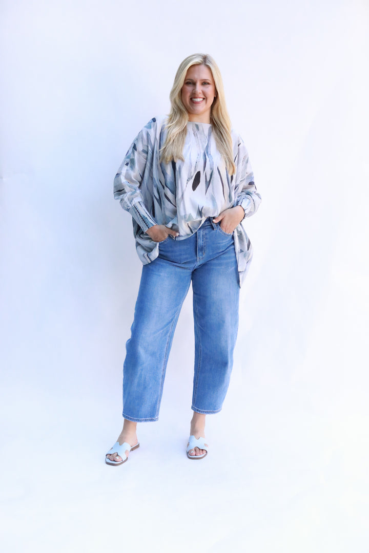 Watercolor Smocked Cuffed Top