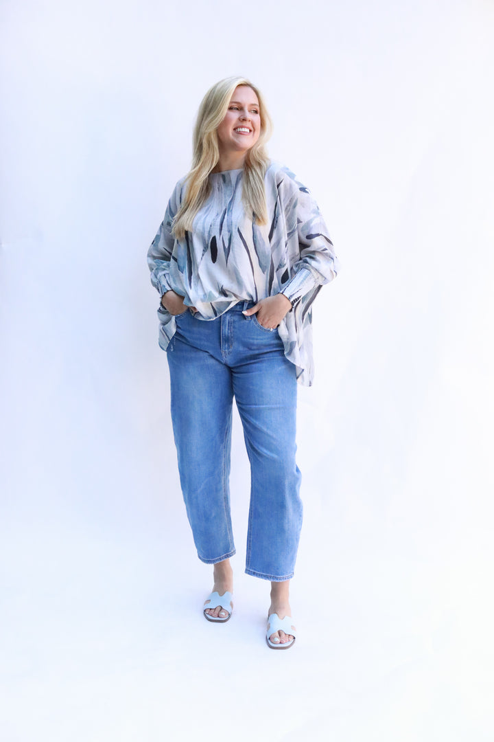 Watercolor Smocked Cuffed Top