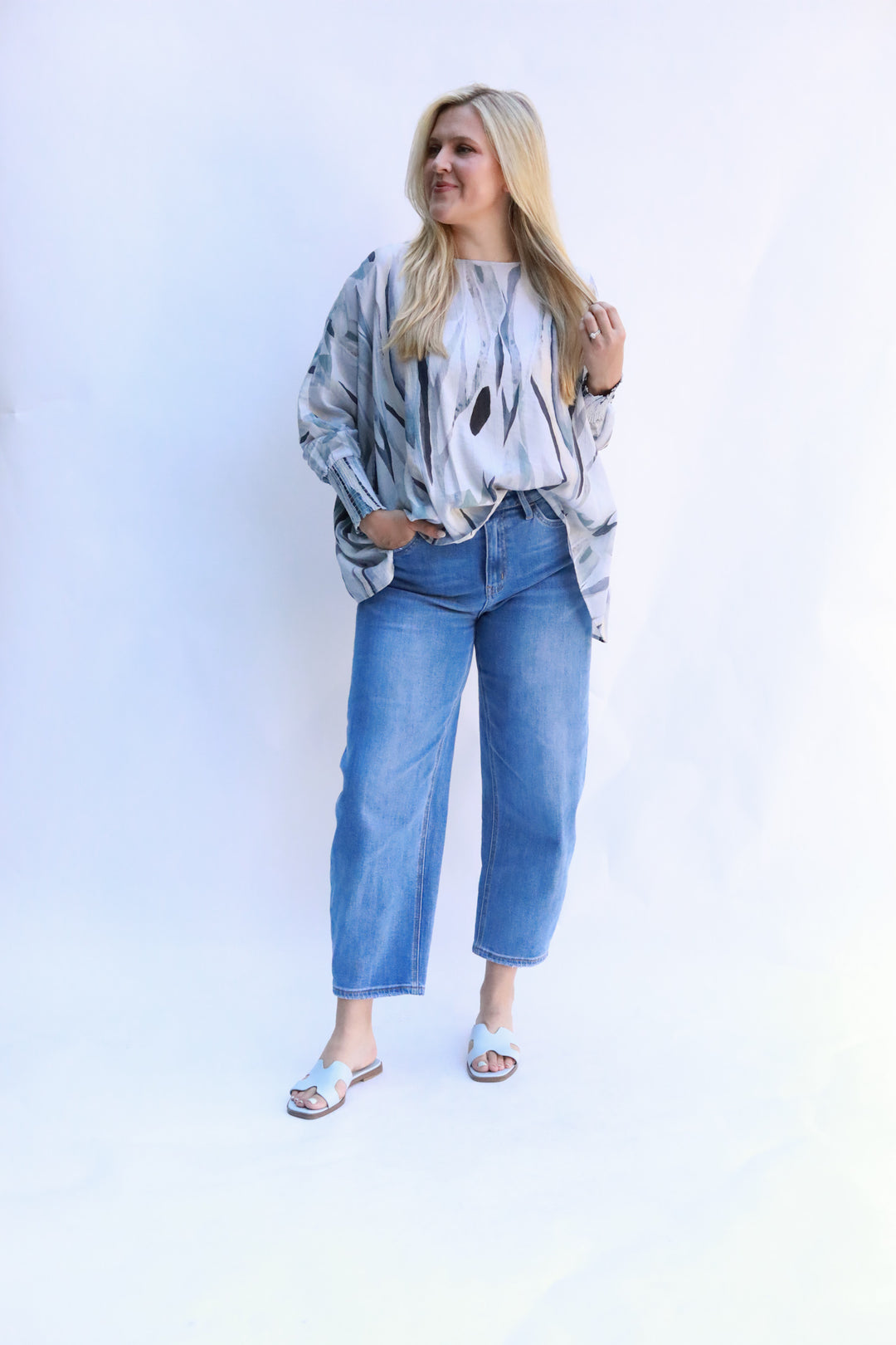Watercolor Smocked Cuffed Top