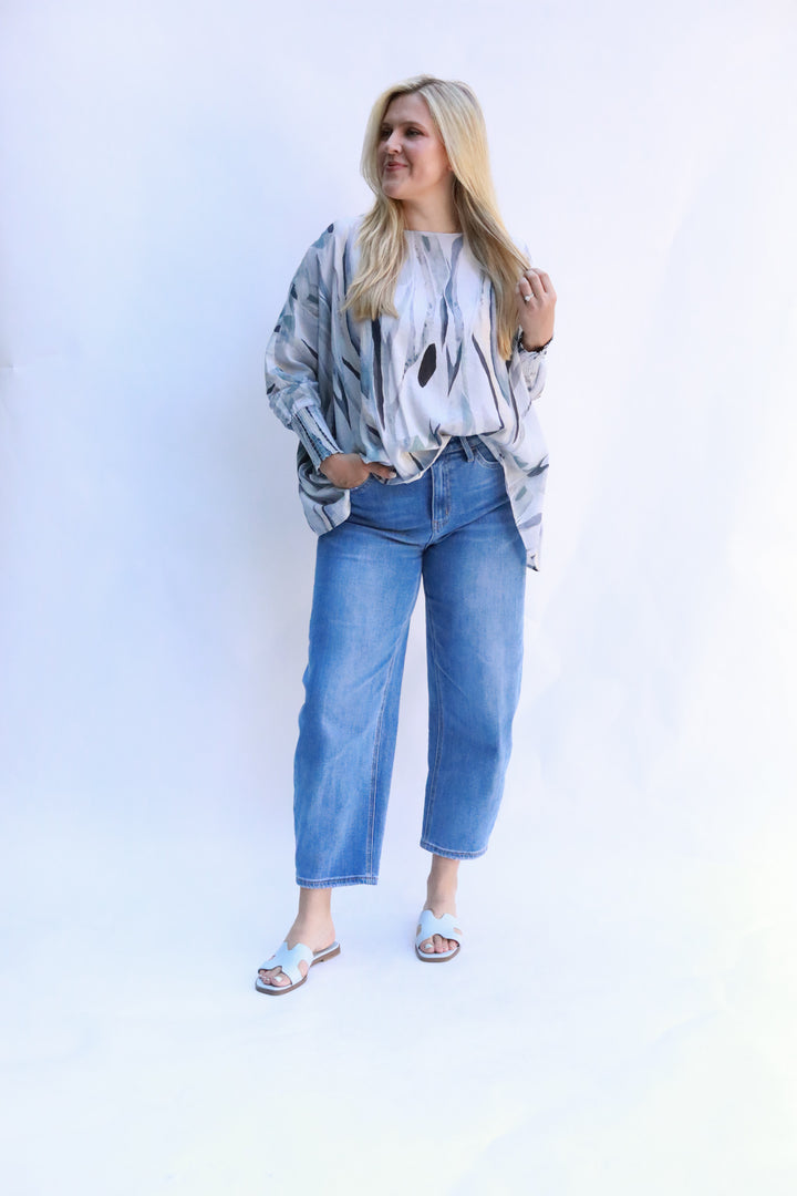 Watercolor Smocked Cuffed Top