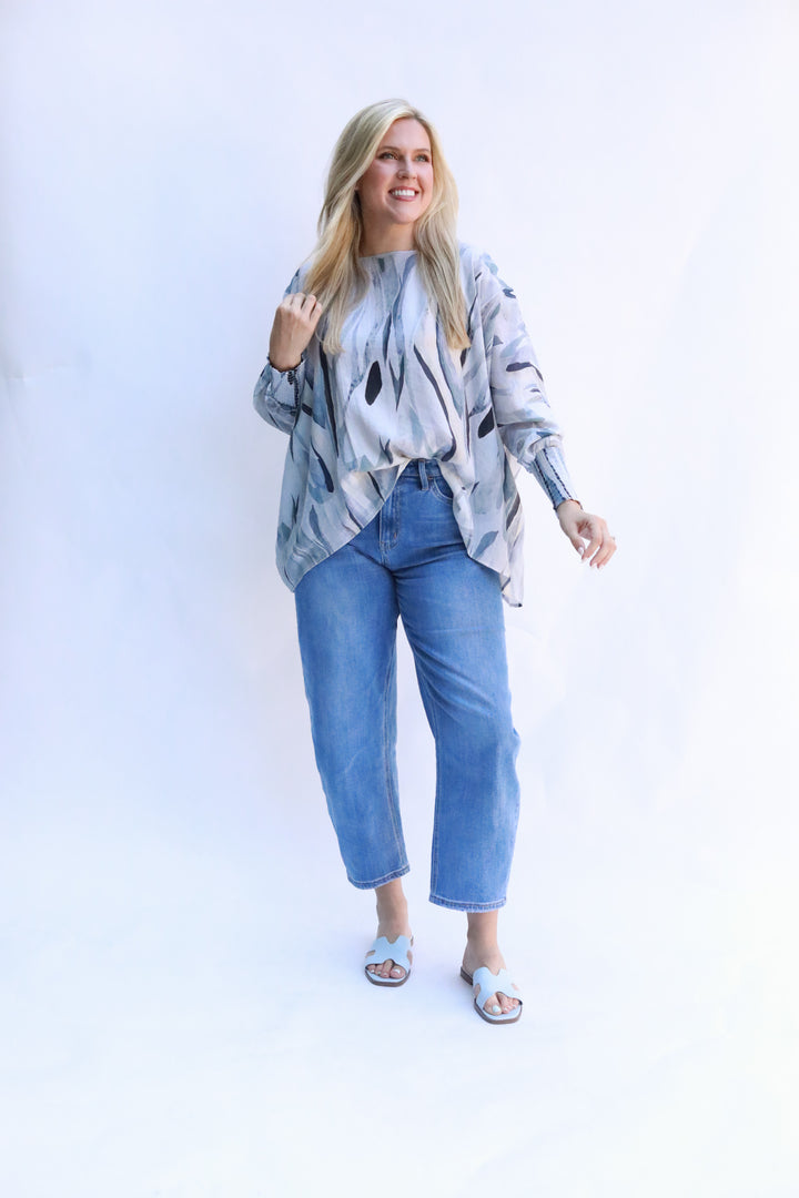Watercolor Smocked Cuffed Top