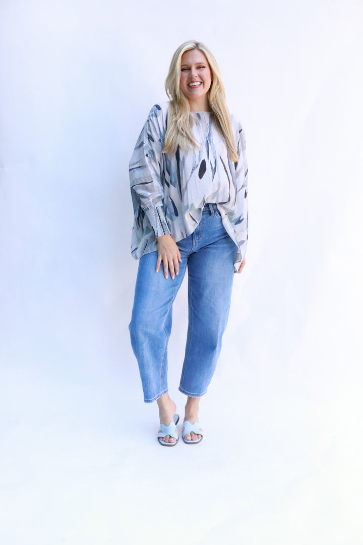 Watercolor Smocked Cuffed Top