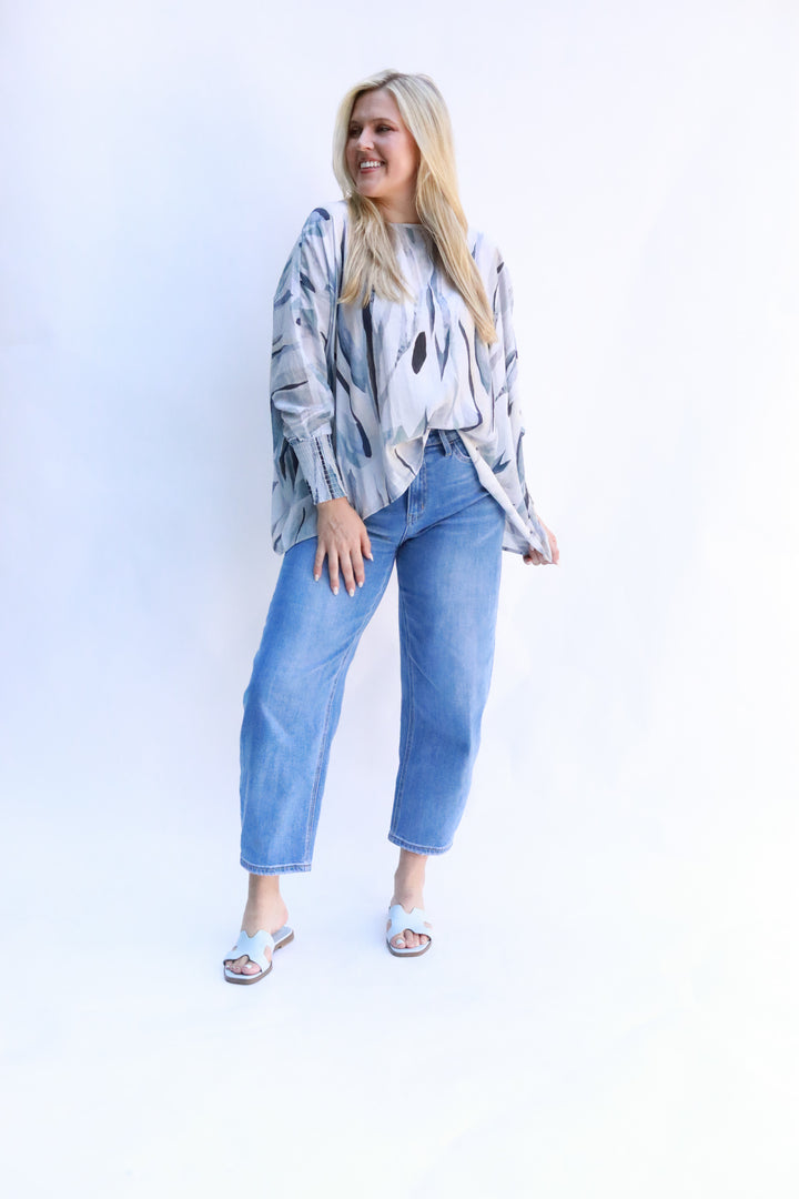 Watercolor Smocked Cuffed Top