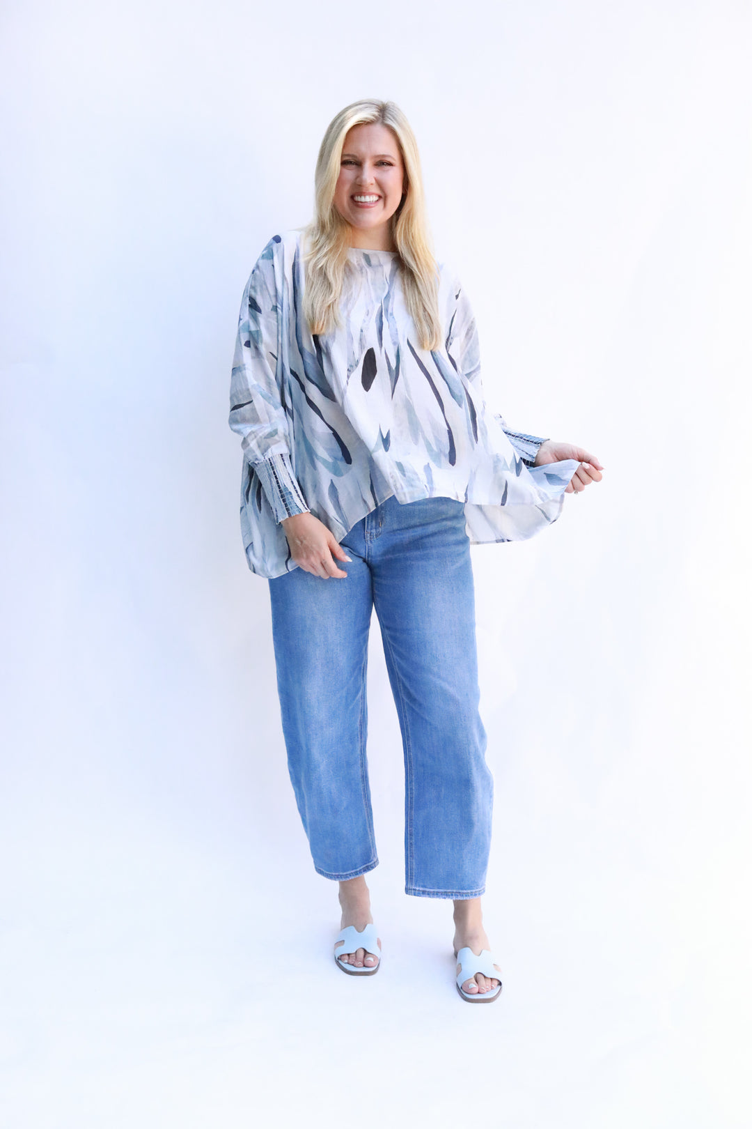 Watercolor Smocked Cuffed Top