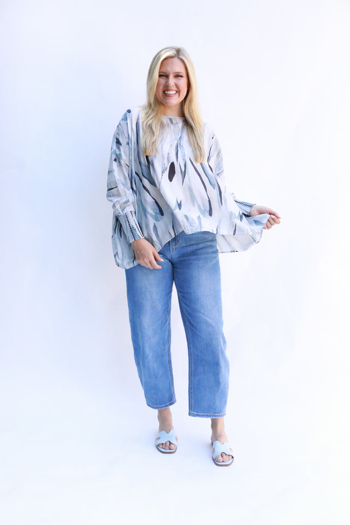 Watercolor Smocked Cuffed Top