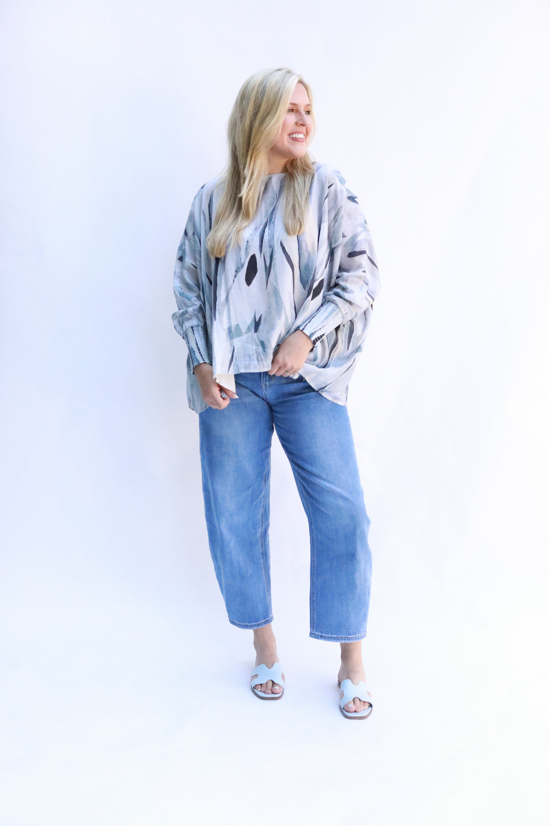 Watercolor Smocked Cuffed Top