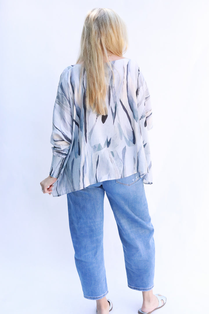 Watercolor Smocked Cuffed Top
