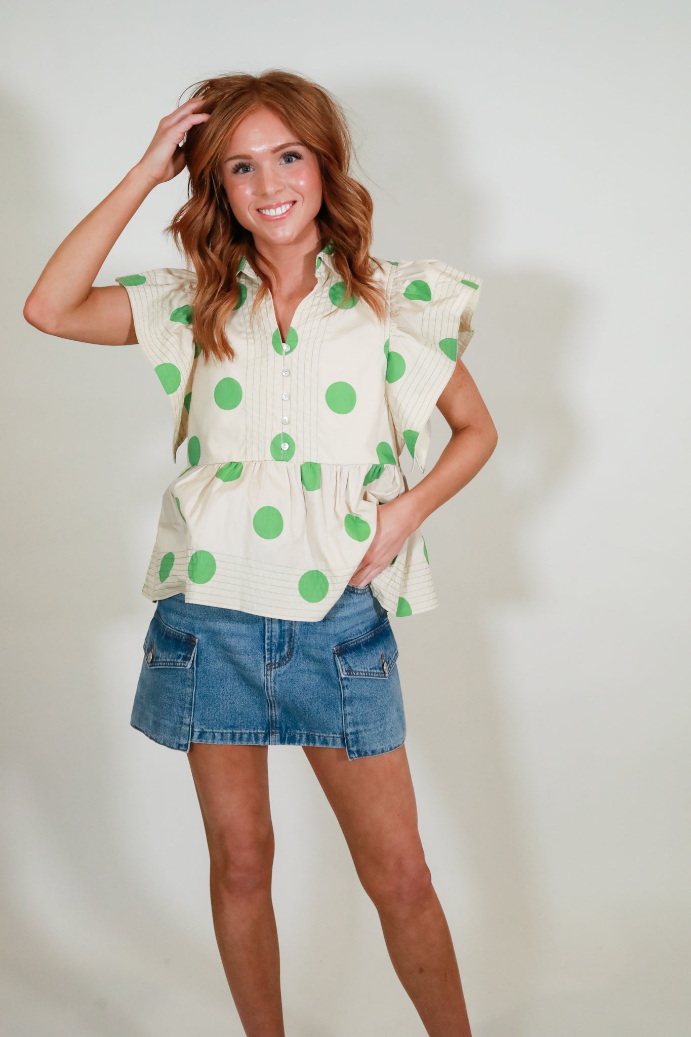 Ruffle Sleeve Polka Dot Top