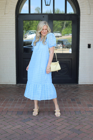Warm Breeze Eyelet Midi Dress - The Pink Tulip Clothing