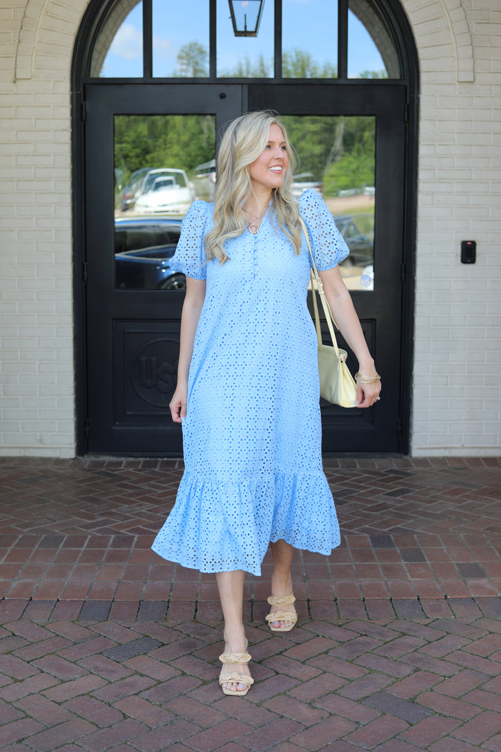 Warm Breeze Eyelet Midi Dress