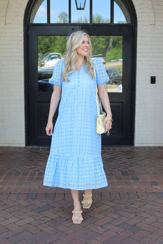 Warm Breeze Eyelet Midi Dress - The Pink Tulip Clothing