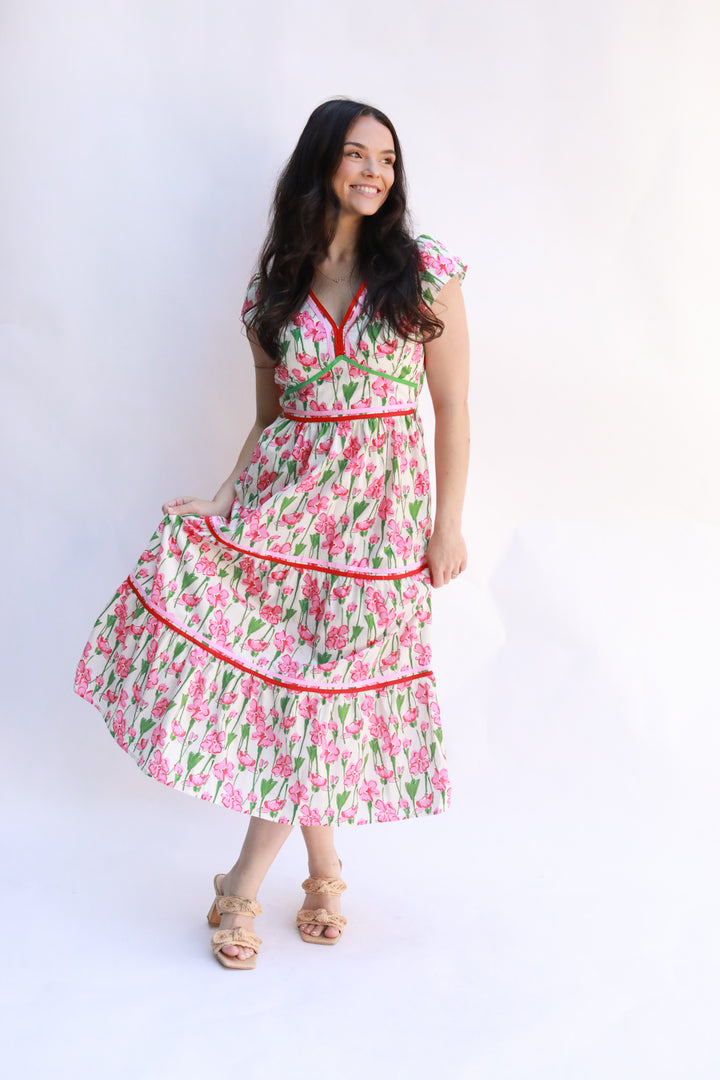 Fitted Floral Midi Dress