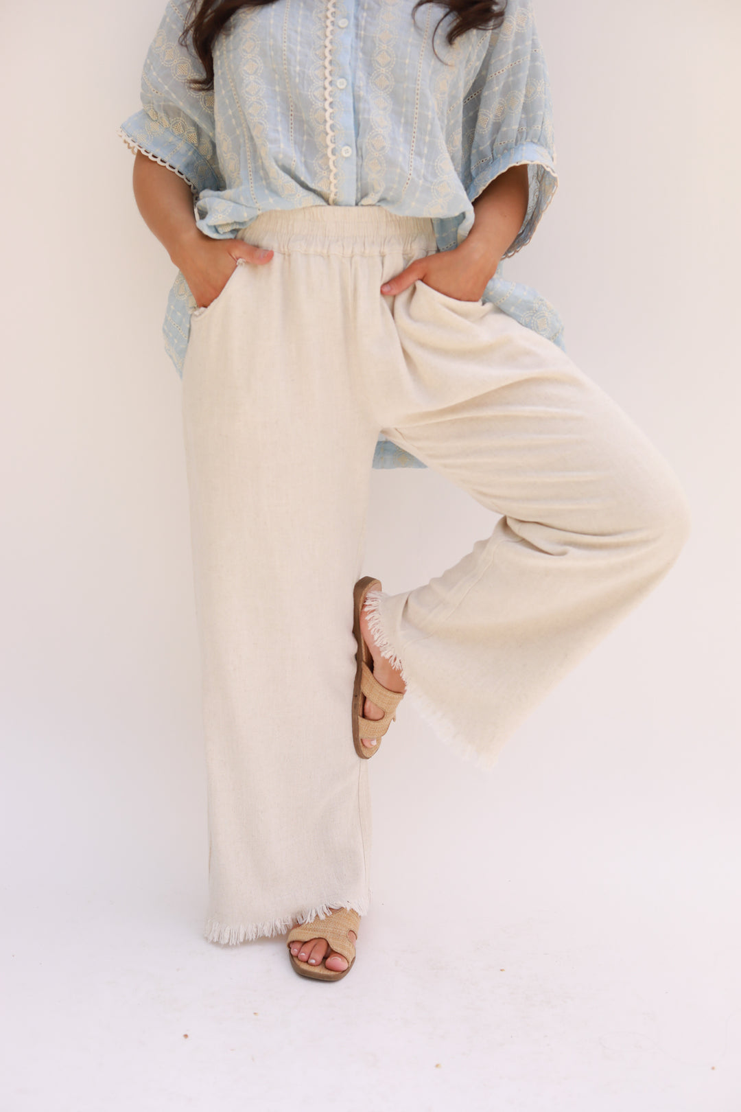 Fray Edge Linen Blend Pant