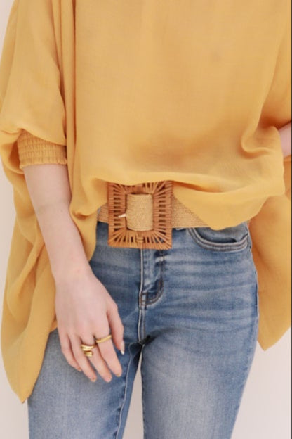 Raffia Square Buckle Belt