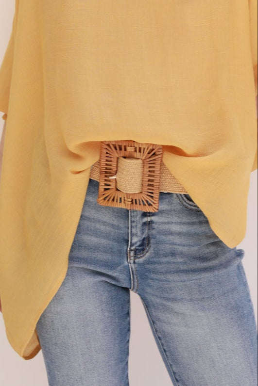 Raffia Square Buckle Belt