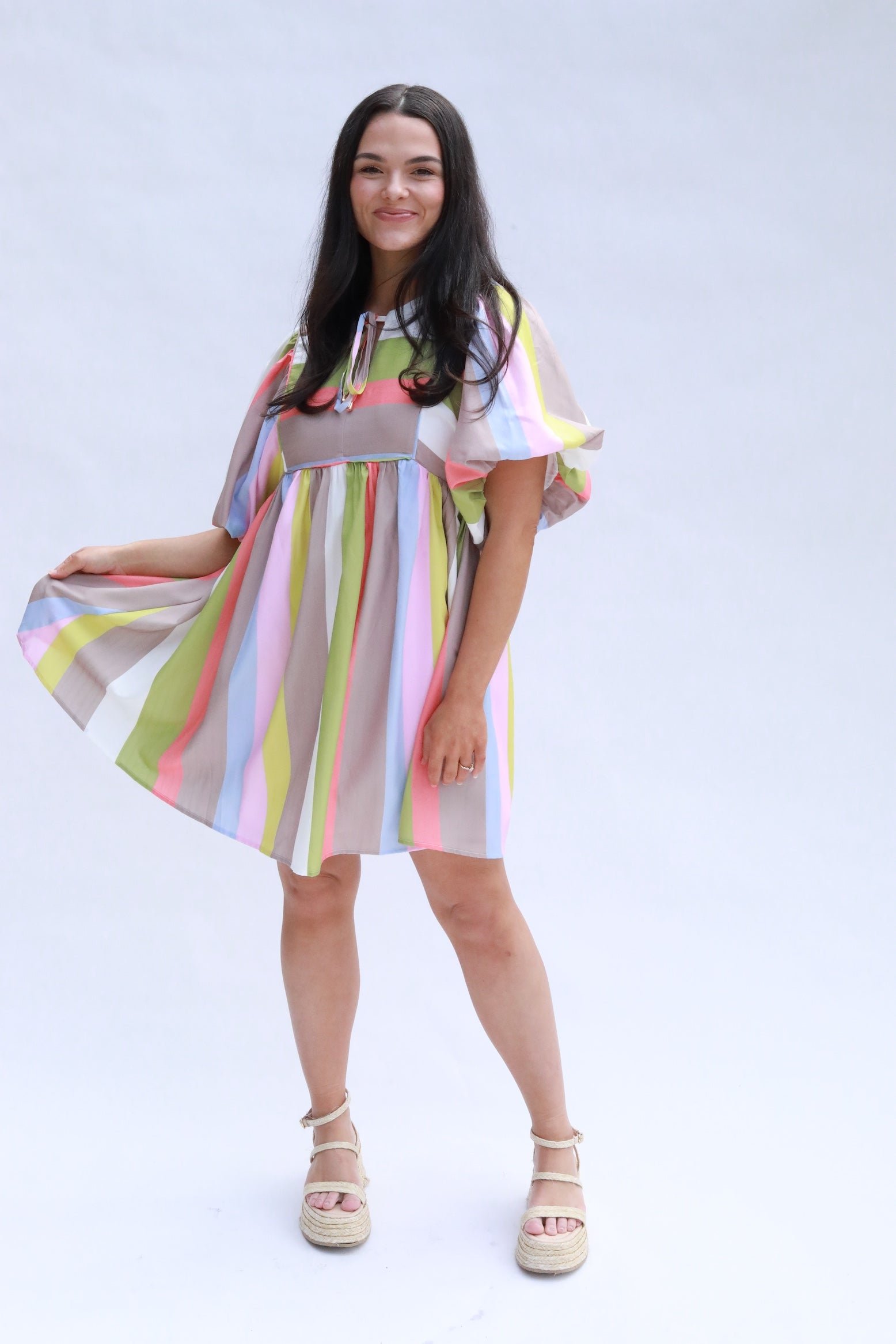 Multi Stripe Square Yoke Dress