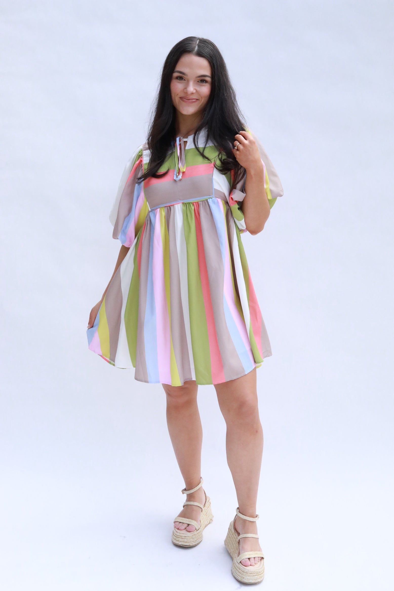 Multi Stripe Square Yoke Dress