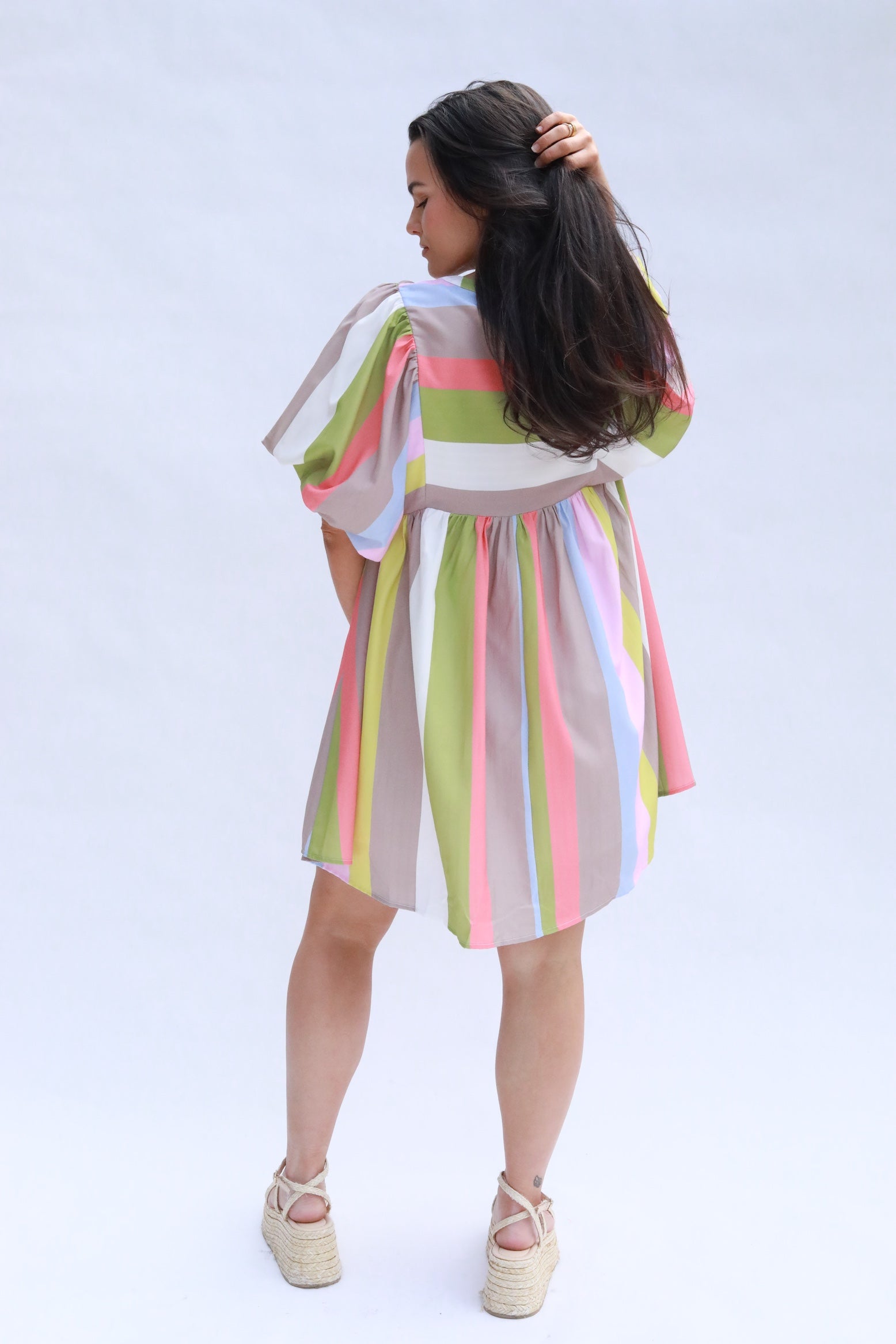 Multi Stripe Square Yoke Dress