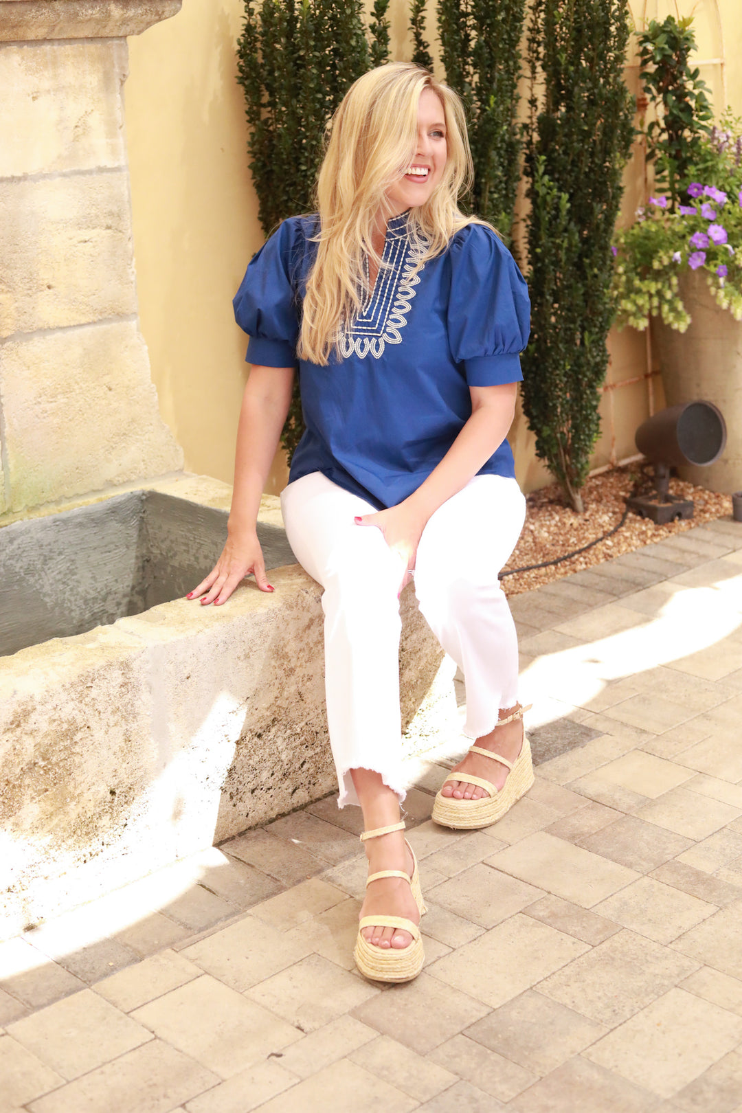 Embroidered Neck Top