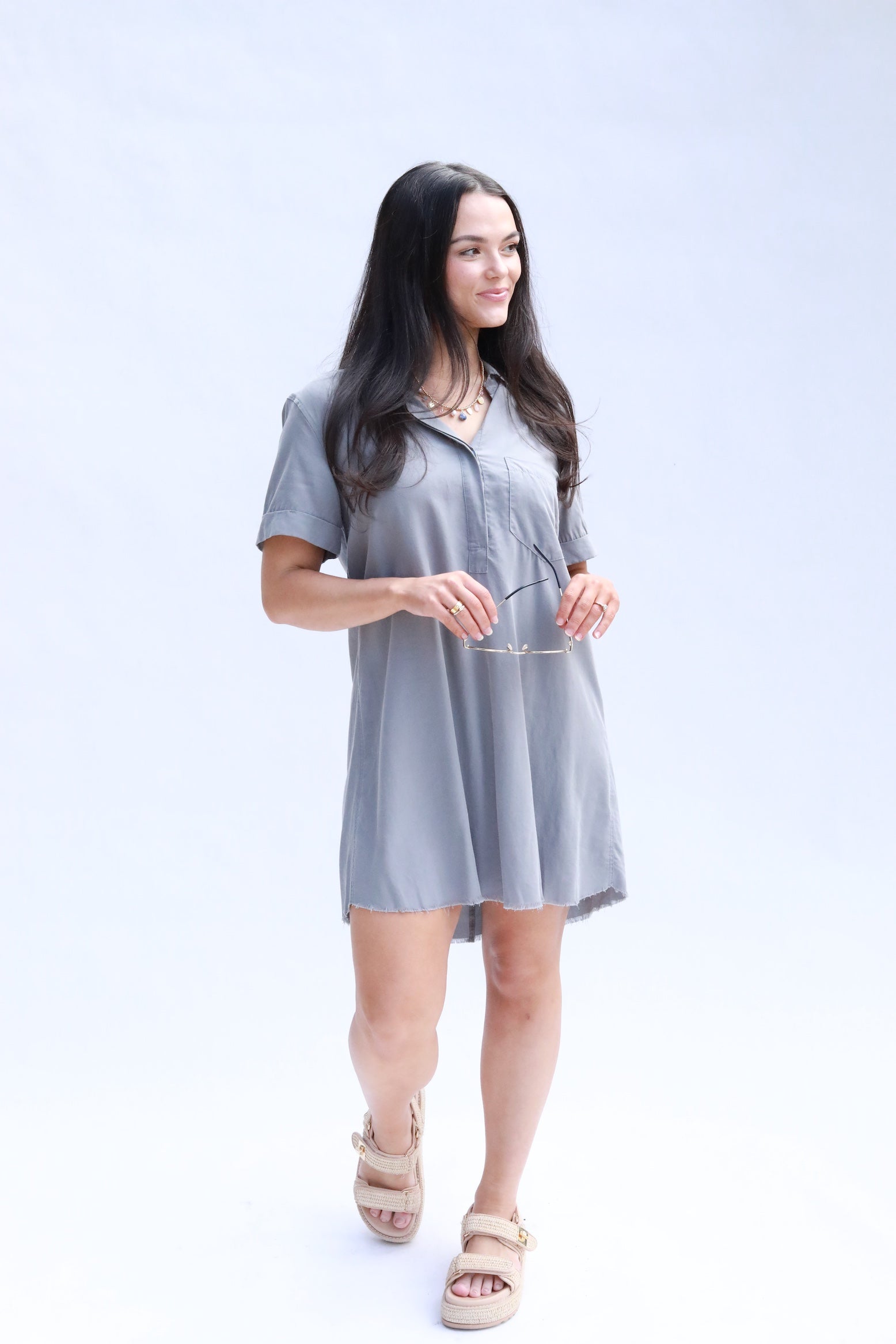 Cuffed Collar Henley Dress