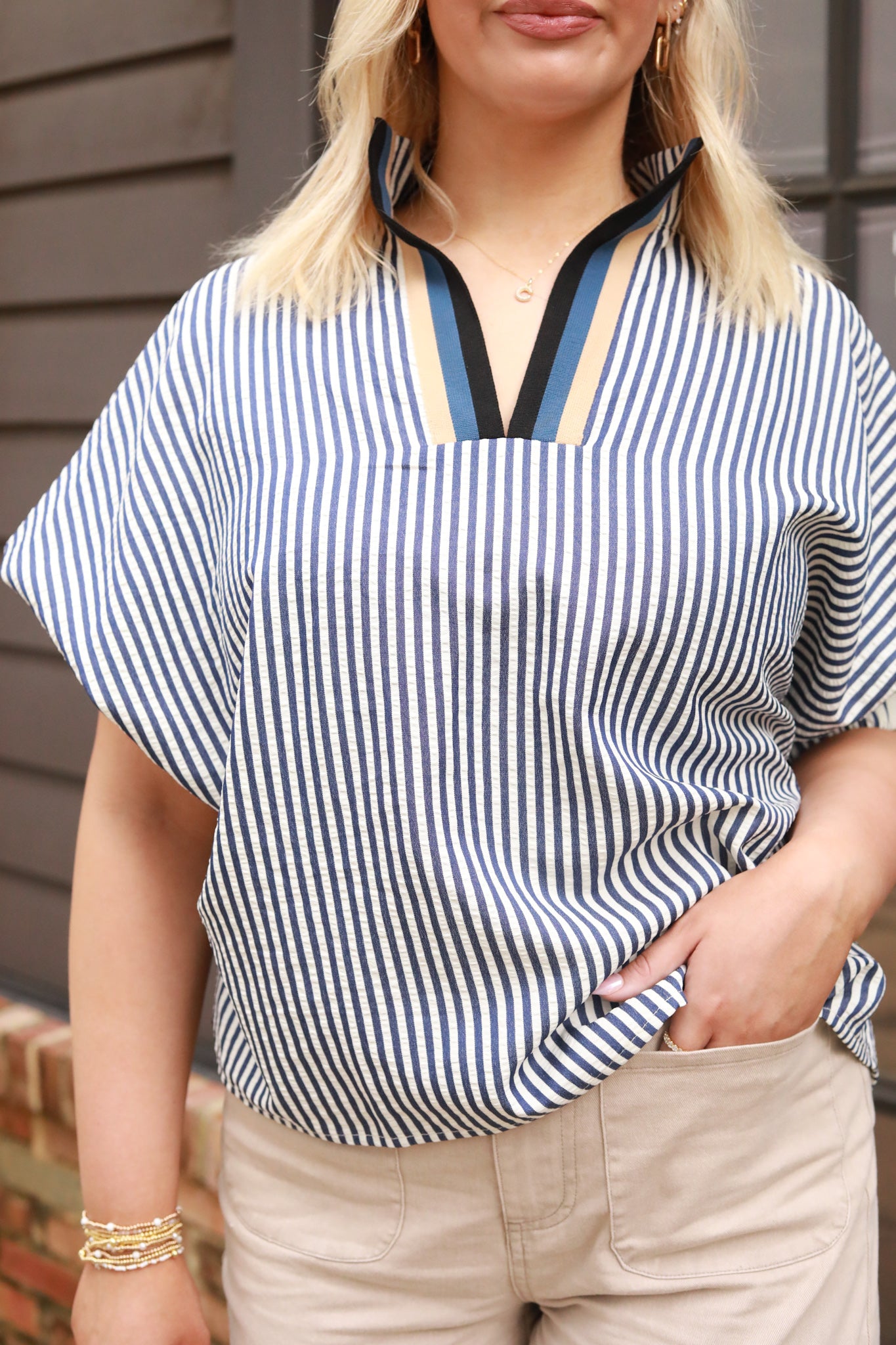Sarah Stripe Trim Top