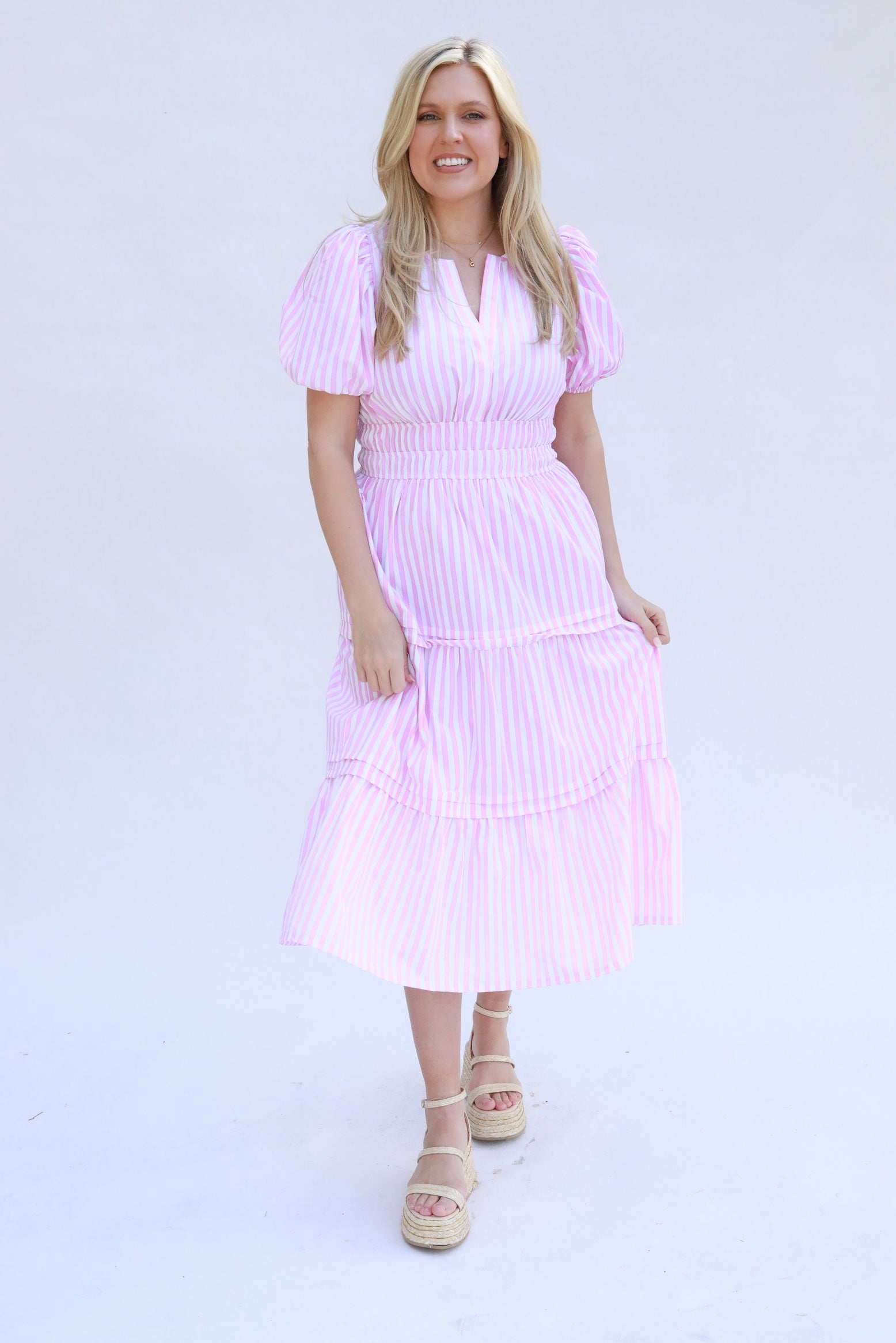 V-Neck Stripe Midi