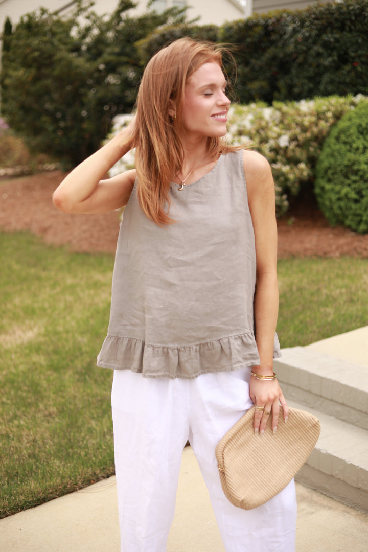 Ruffle Hem Linen Tank