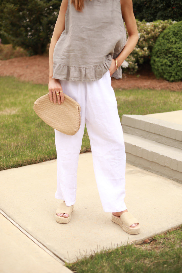 Elastic Waist Linen Pant