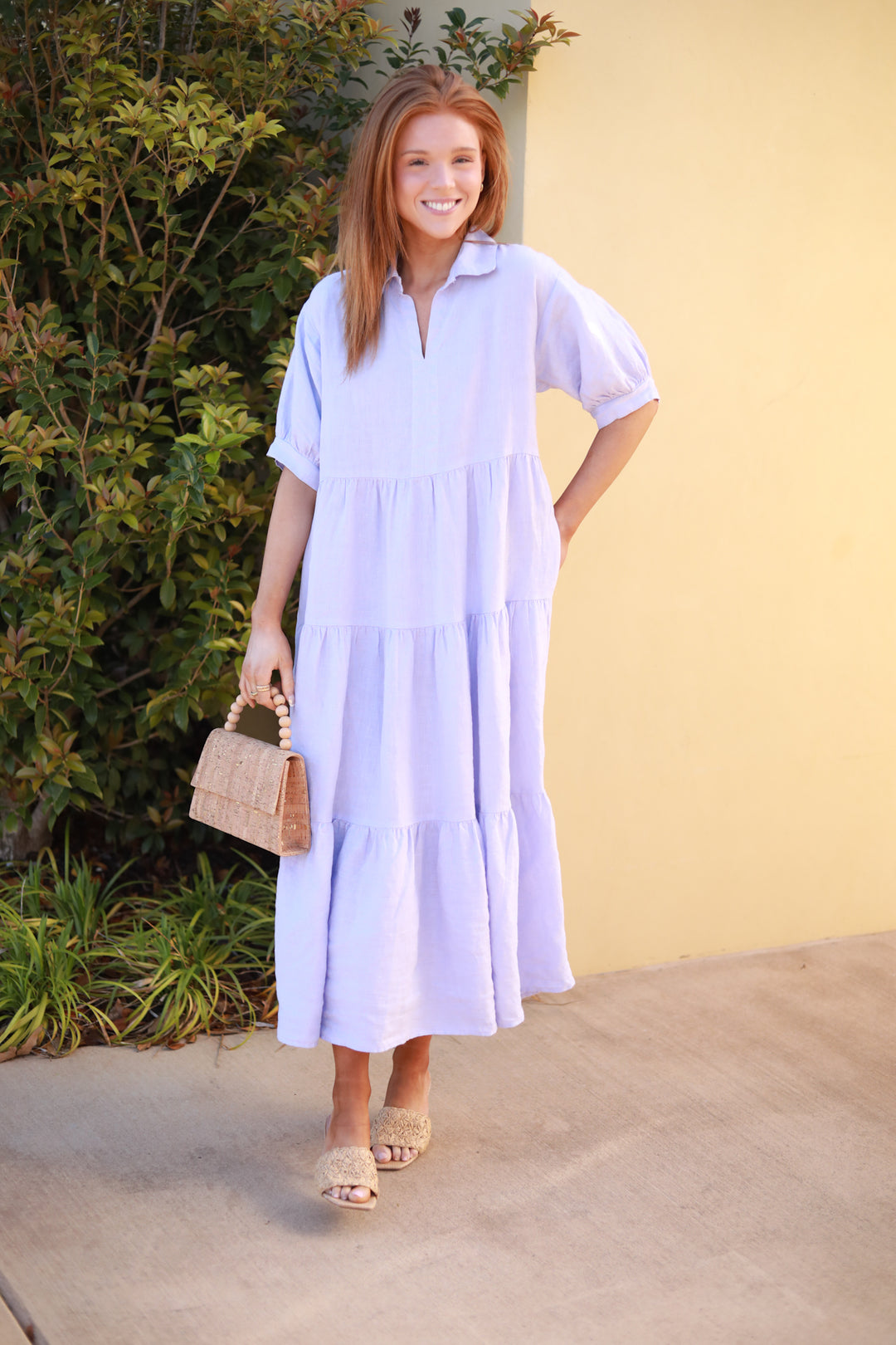 Tiered Linen Midi Dress