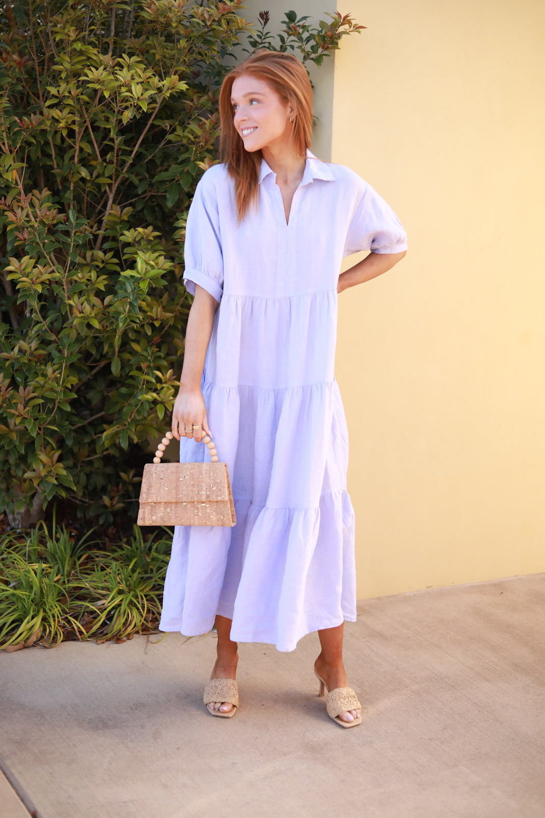 Tiered Linen Midi Dress