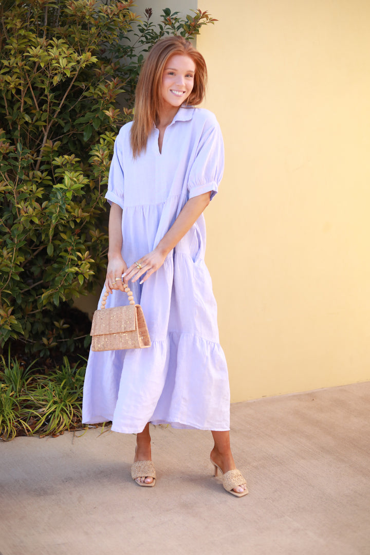 Tiered Linen Midi Dress