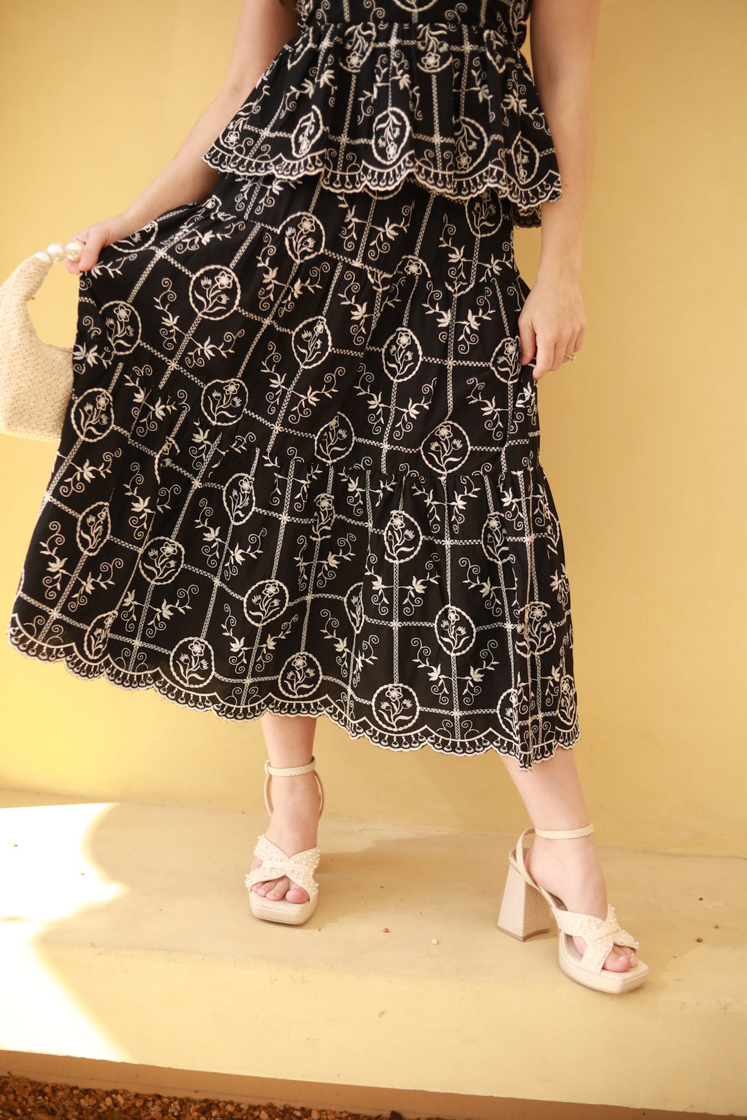 Embroidered Midi Skirt