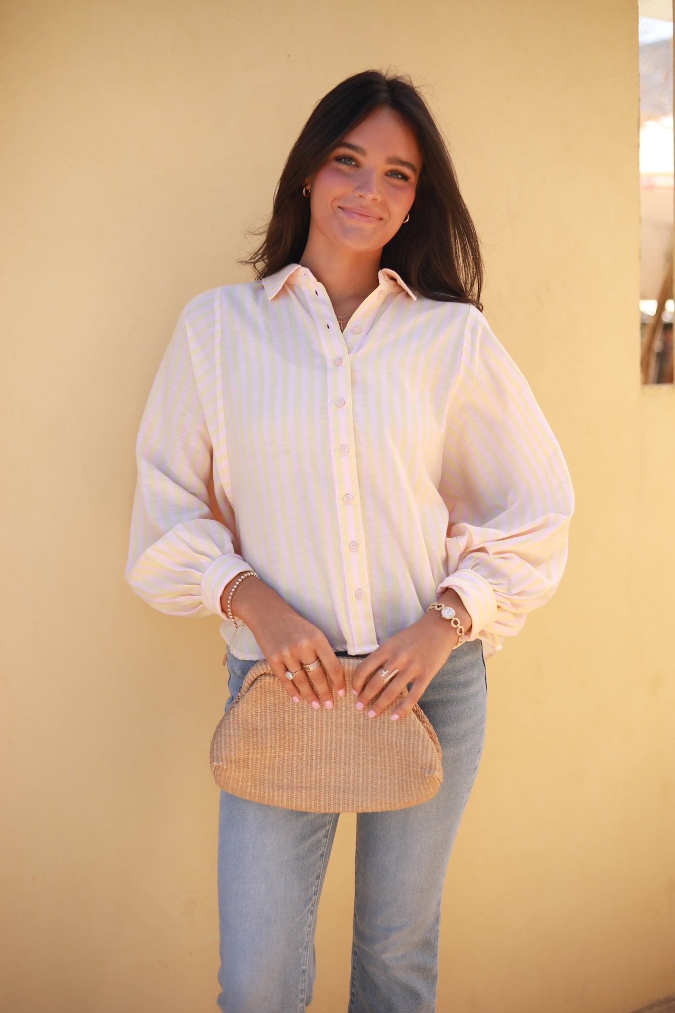 Button Front Stripe Top