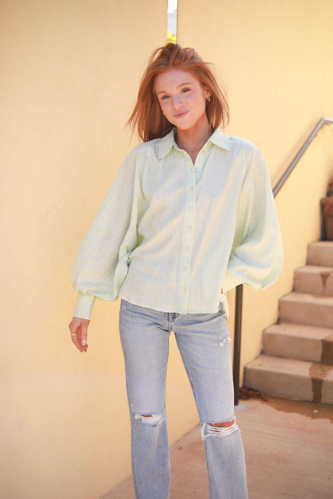 Button Front Stripe Top