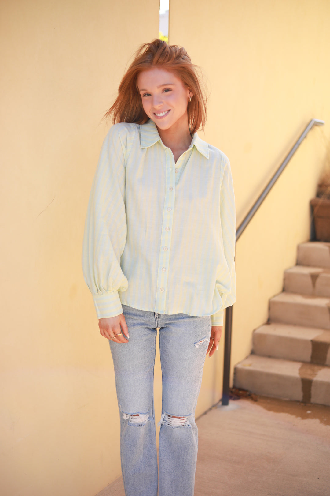Button Front Stripe Top