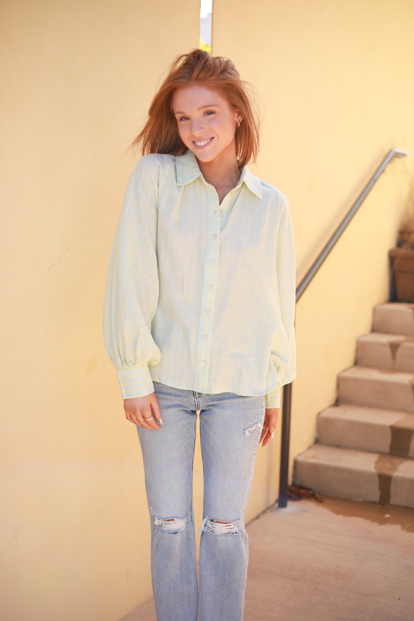 Button Front Stripe Top