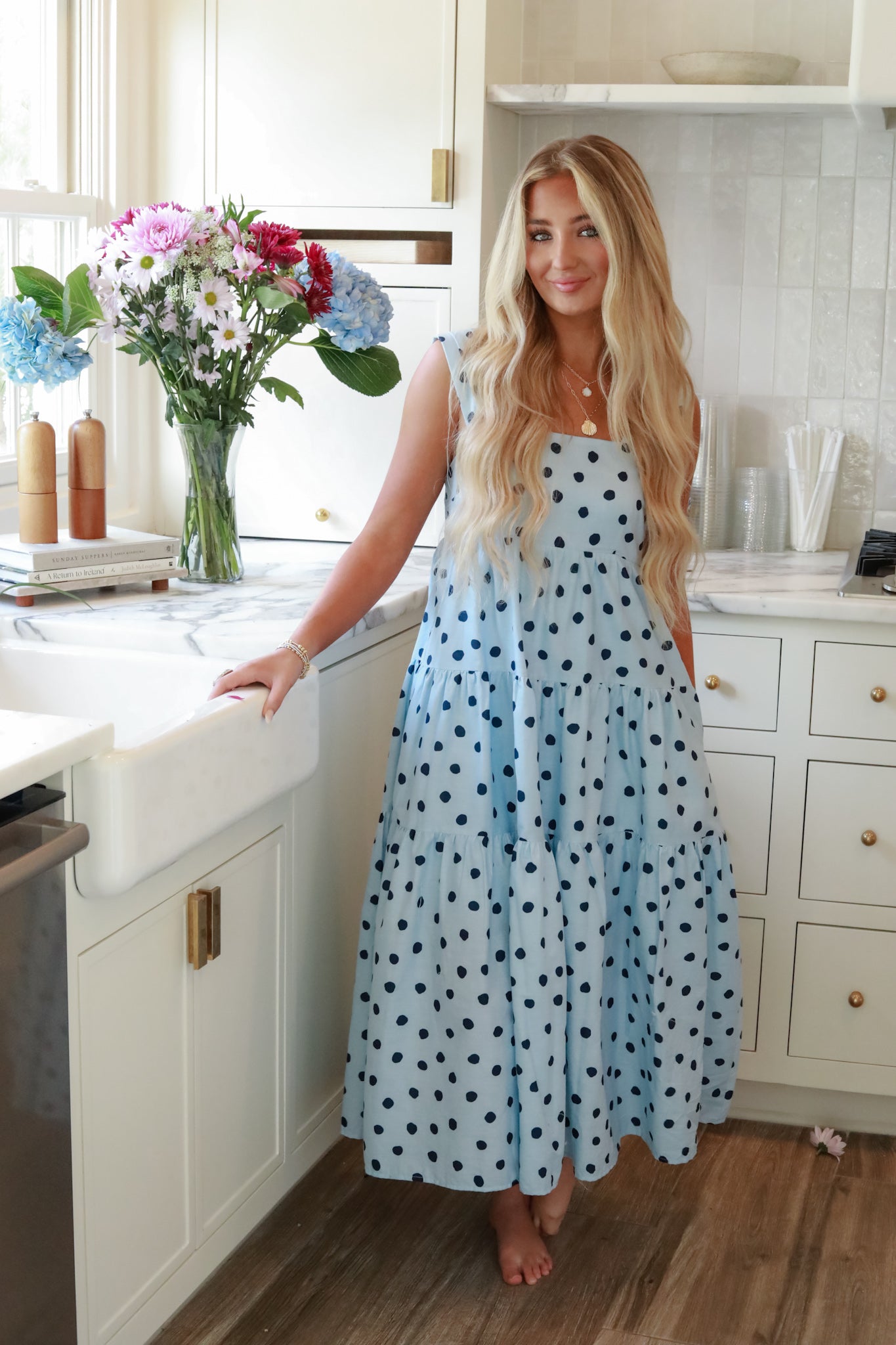 Polka Dot Tiered Midi Dress