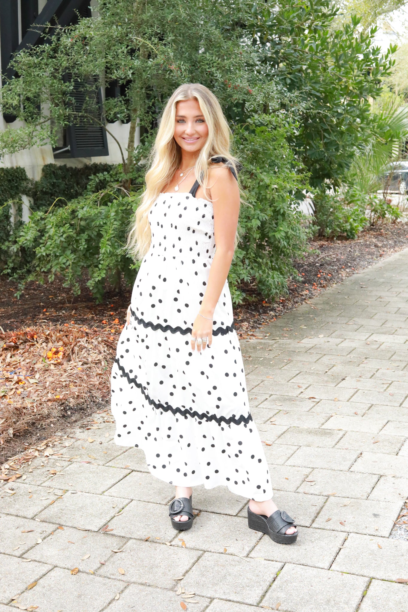 Polka Dot Tie Shoulder Midi Dress