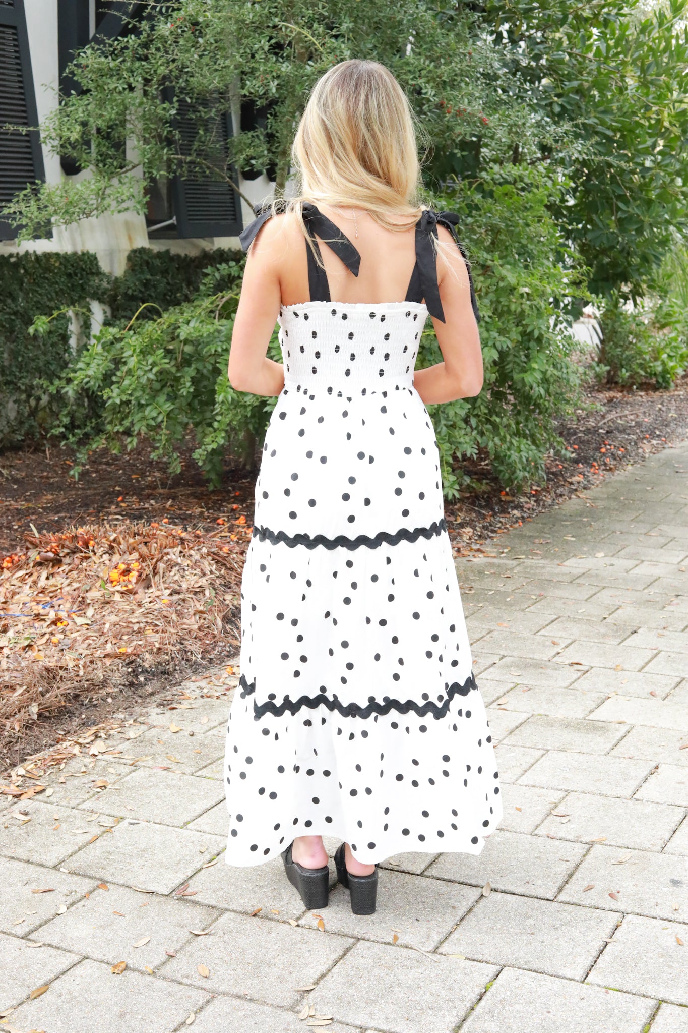 Polka Dot Tie Shoulder Midi Dress