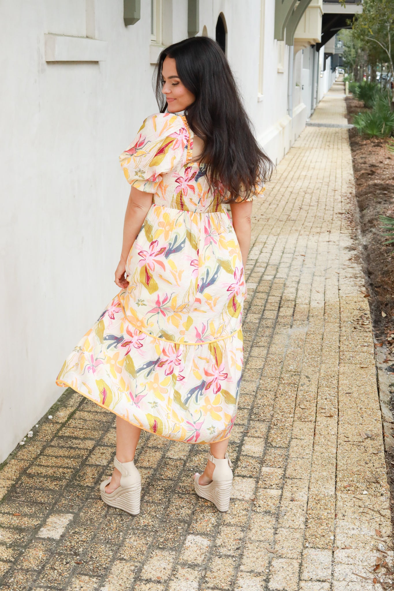 Soft Floral Puff Sleeve Dress