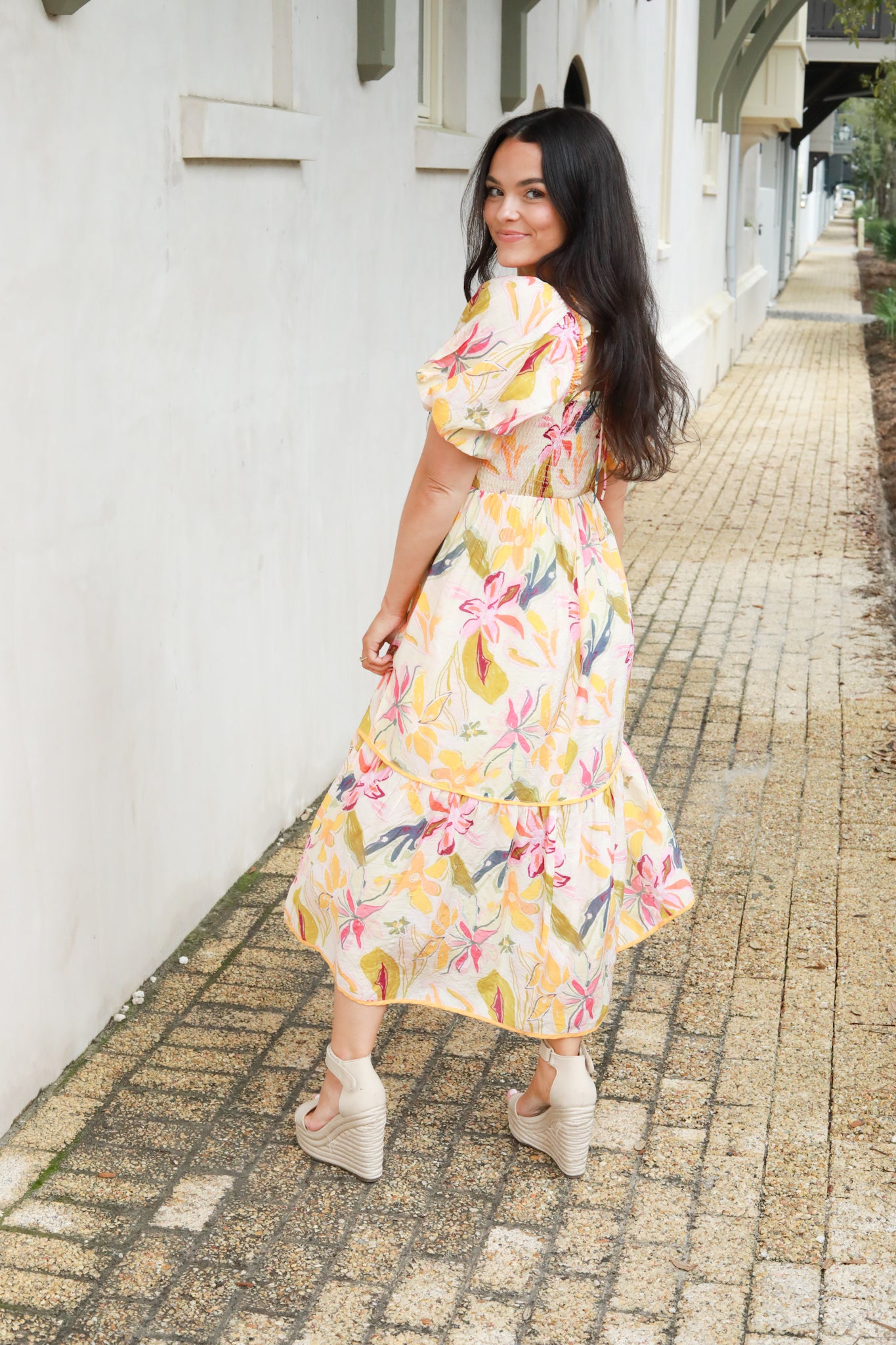 Soft Floral Puff Sleeve Dress