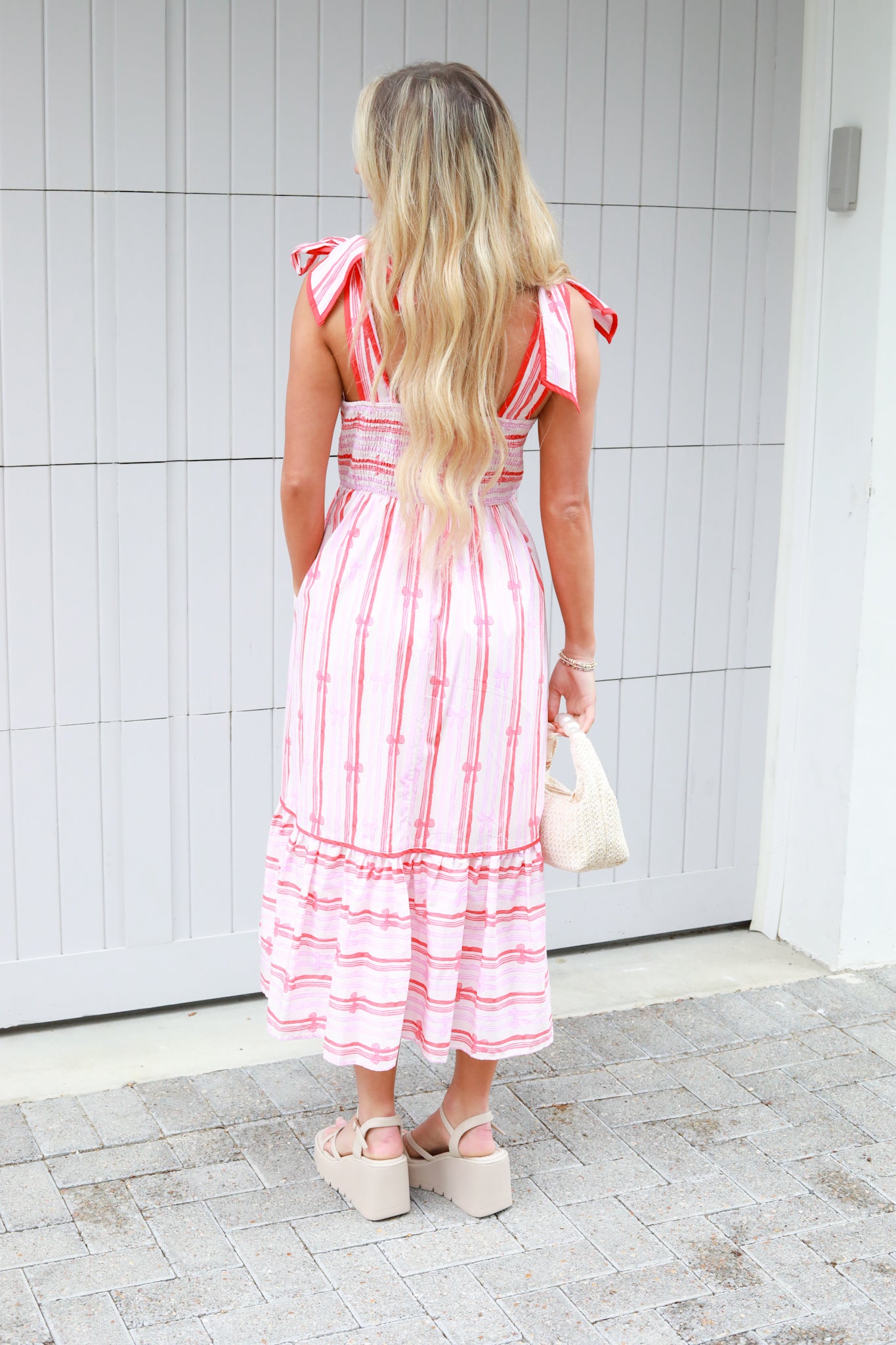 Stripe Bow Printed Midi Dress