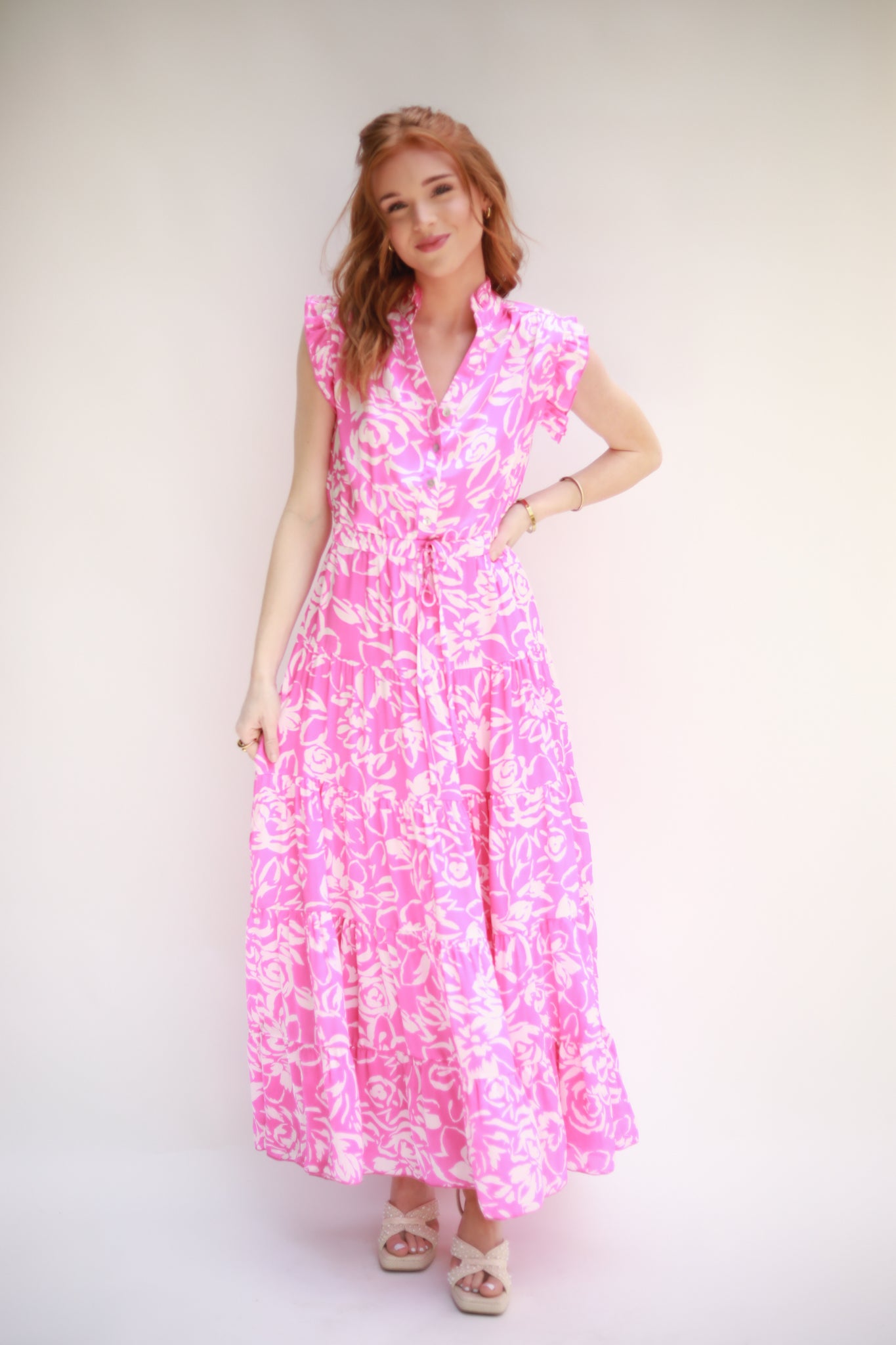 White Floral Midi Dress