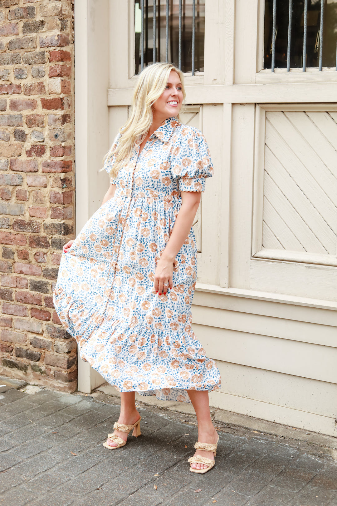 Tie Sides Puff Sleeve Midi Dress